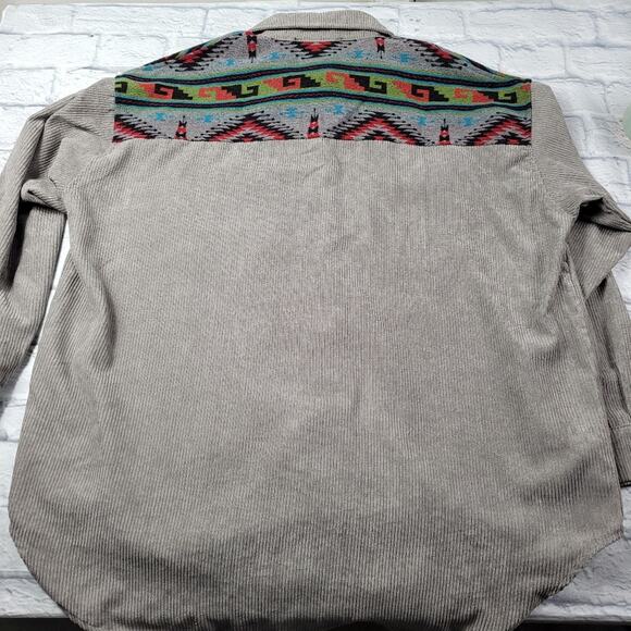 Davi & Dani Gray Wide Wale Corduroy with Southwestern Yoke Shacket size 1XL - Picture 7 of 16